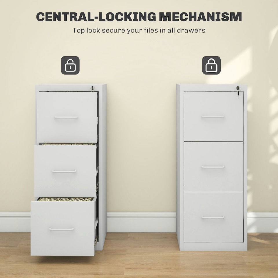 image 1 of HOMCOM 3 Drawer Filing Cabinet Steel File Cabinet for A4 Letter Size Cream