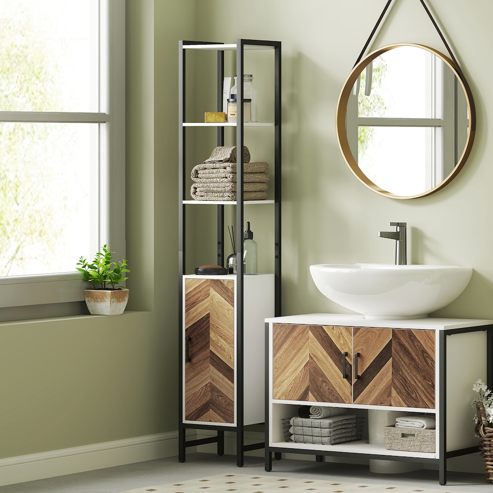 image 1 of HOMCOM Tall Bathroom Cabinet with 3 Shelves, Slim Storage Cabinet with Adjustable Shelf, Narrow Tallboy Cupboard, Bathroom Storage Unit for Kitchen, Living Room, Hallway, 30 x 30 x 170 cm