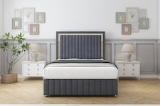 Sloomy Boston Gold Steel Plush Divan Bed With Mattress No Drawers With 54" Floor Standing Headboard & 12" Matching Footboard 6' Super King | Grey | Steel | Super King | 1