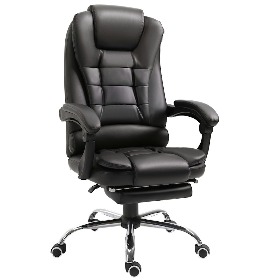 image 1 of HOMCOM PU Leather Executive Office Chair with Retractable Footrest, Brown