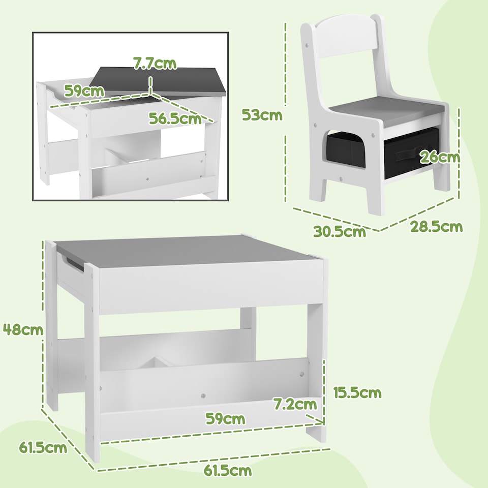 image 1 of HOMCOM 3-Piece Kids Table and Chair Set for Nursery, Playroom, Classroom