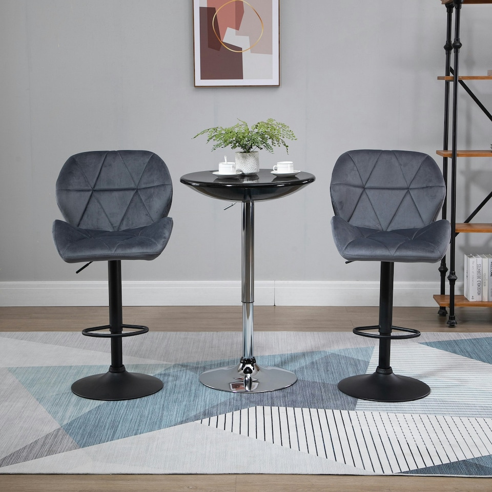 image 1 of HOMCOM Bar Stool Set of 2 Adjustable Height Counter Chairs Dark Grey
