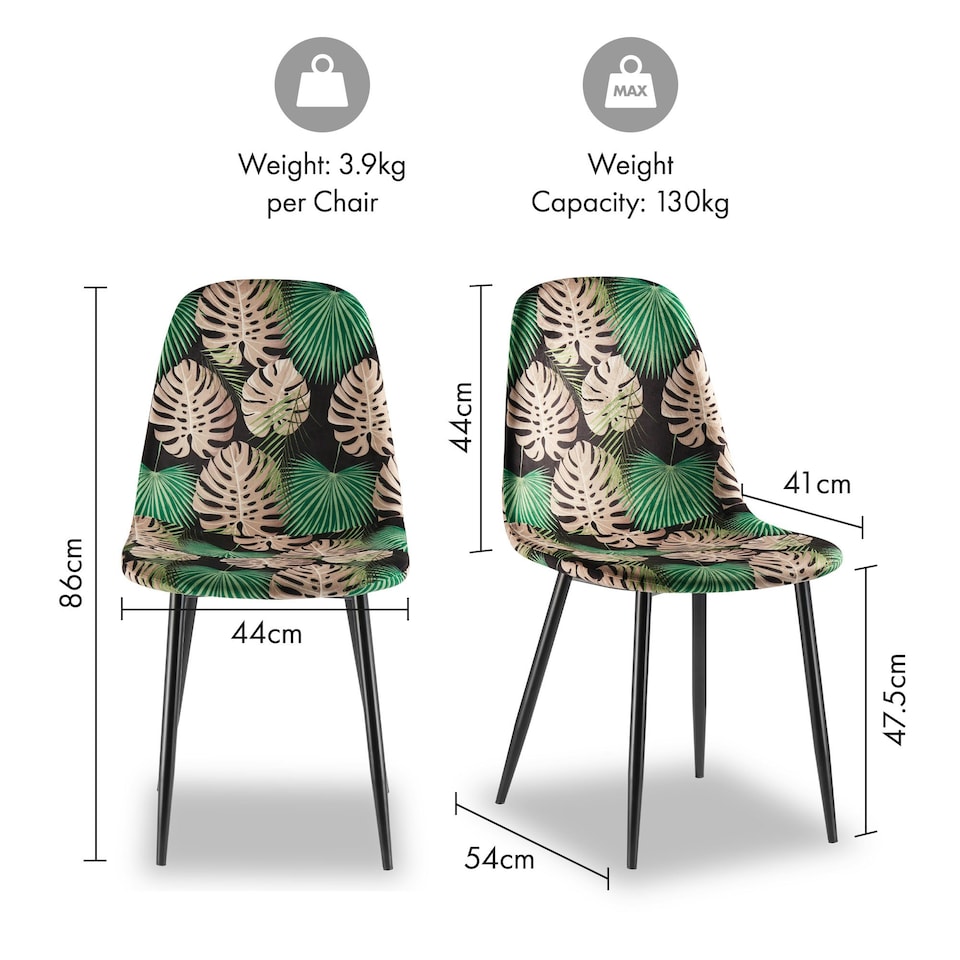 image 1 of VonHaus Leighton Palm Print Set of 2 Dining Chairs