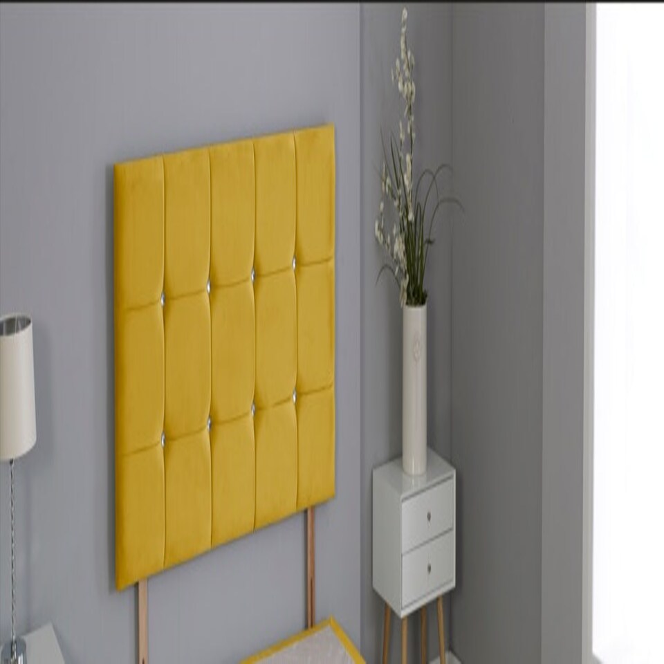 image 1 of Mustard Plush Velvet Cube Headboard | Multi | 2FT6 Small Single 26"inch Headboard