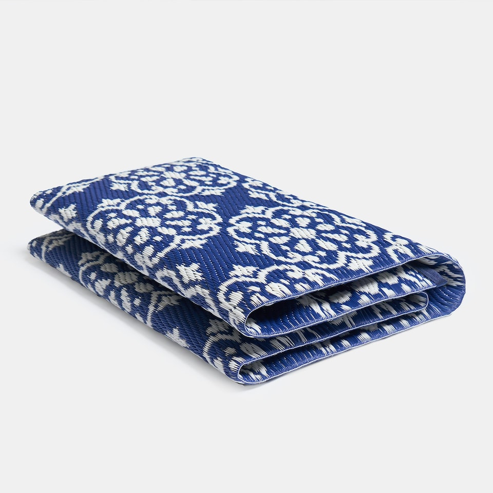 image 1 of OHS Blue Tiles Large Outdoor Garden Patio Waterproof Floor Mat Rug Blue | Blue and White | 170cm Diameter
