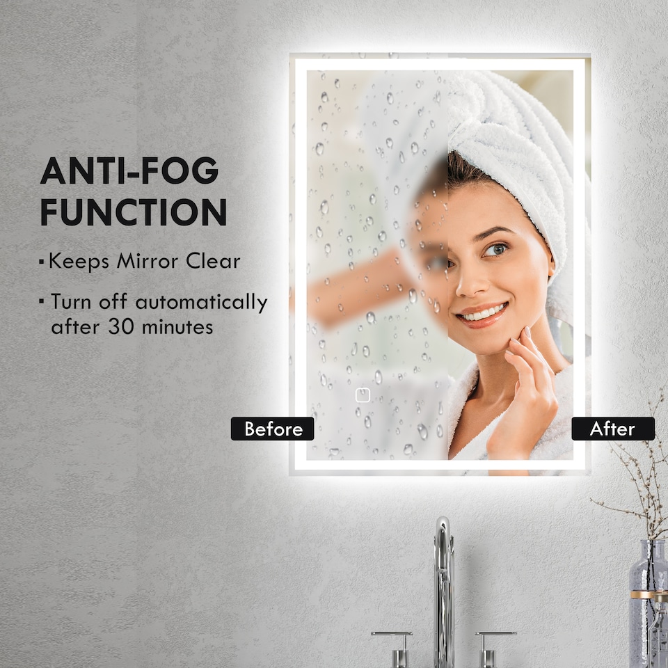 image 1 of HOMCOM Bathroom Mirror with LED Lights, Illuminated Makeup Mirror with 3 Colours, Defogging Film and Memory Function