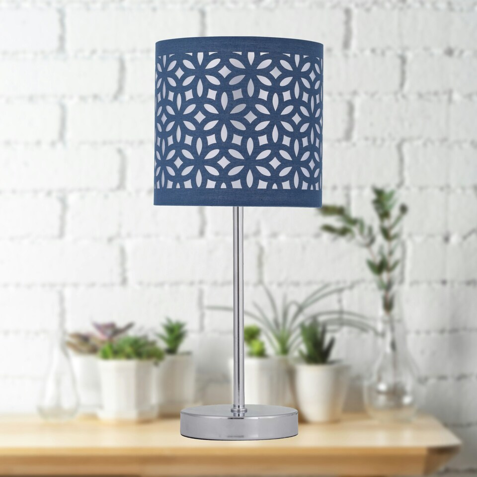image 1 of Set of 2 Navy Blue Laser Cut 15.5cm Table Lamp Shades Blue