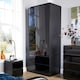 image 2 of Wardrobe 2 Door 2 Drawer Storage Cabinet Modern Home Bedroom Furniture Black