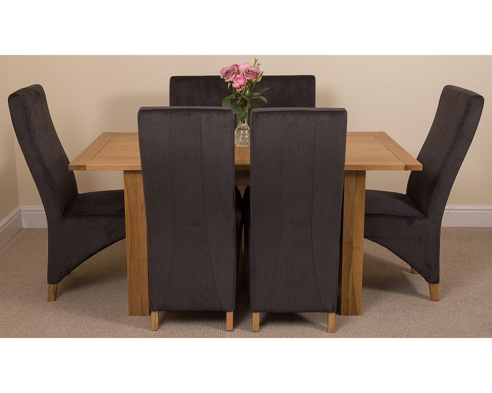 image 1 of Hampton 120-160cm Oak Extending Dining Table and 6 Lola Fabric Chairs | Black | Black