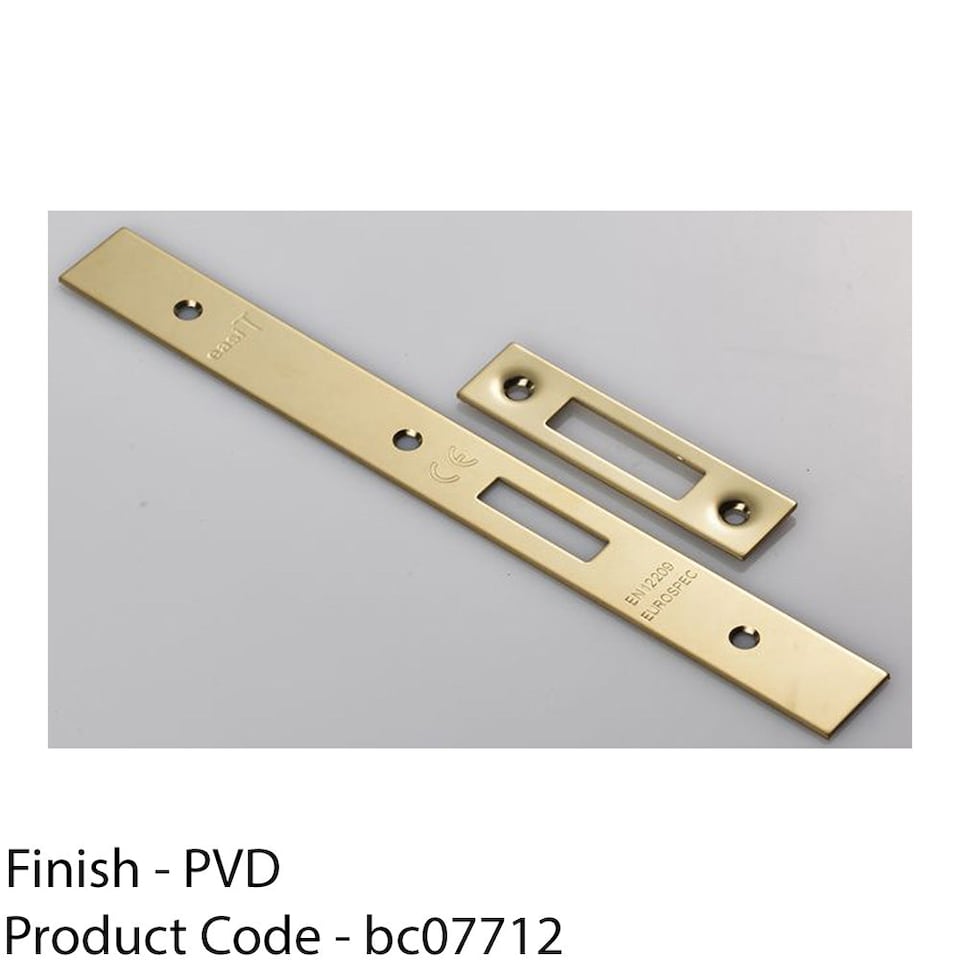 image 1 of Door Frame Forend Strike & Fixing Pack - DIN EURO Deadlock - Brass PVD SQUARE
