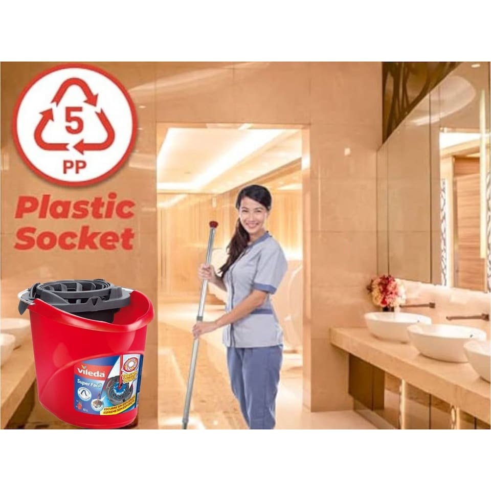 image 1 of Vileda Supermocio Bucket and Torsion Wringer Red Mop Bucket Durable Plastic Easy Water Extraction for Home Cleaning