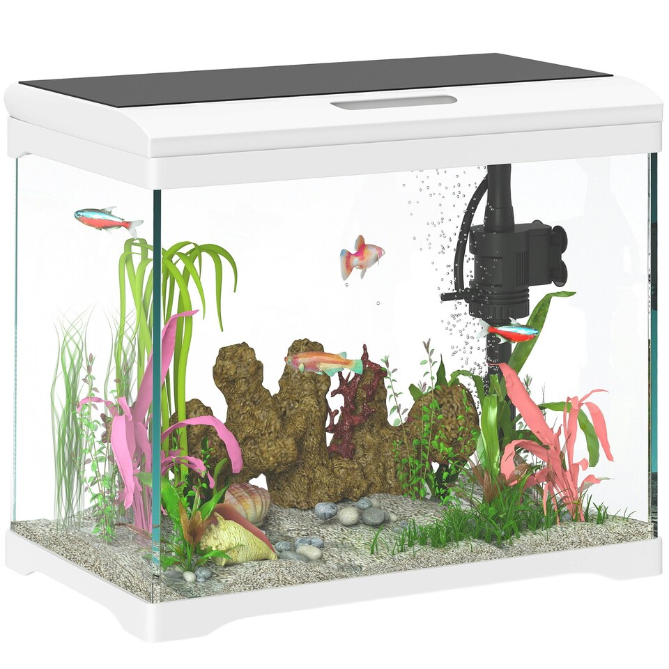 image 1 of PawHut 17L Glass Fish Tank with Filter System, LED Light, Water Pump, White