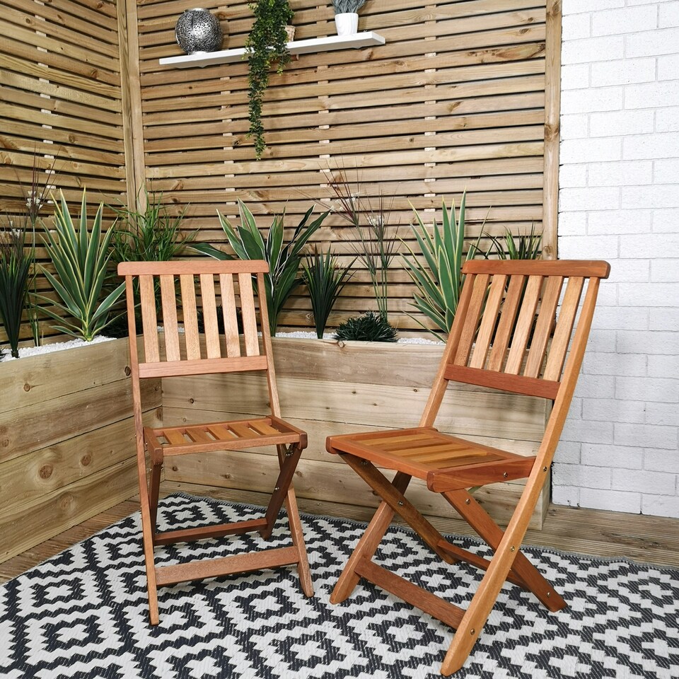 image 1 of Outdoor 6 Person Folding Rectangular Wooden Garden Patio Dining Table Chairs Parasol and Base set
