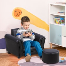 HOMCOM Kids Sofa Set Toddler Chair Children Couch Seating Armchair w Footstool | Black | One Size