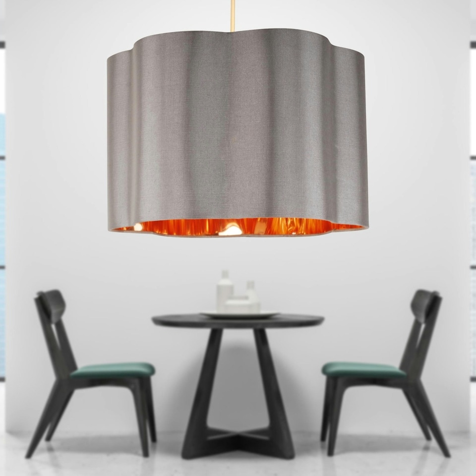 image 1 of First Choice Lighting Grey with Copper Inner Scalloped Pendant Shade Grey | Chrome