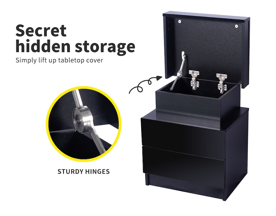 image 1 of Levede 2 Drawer Bedside Table High Gloss RGB LED Nightstand Cabinet | Black | Black