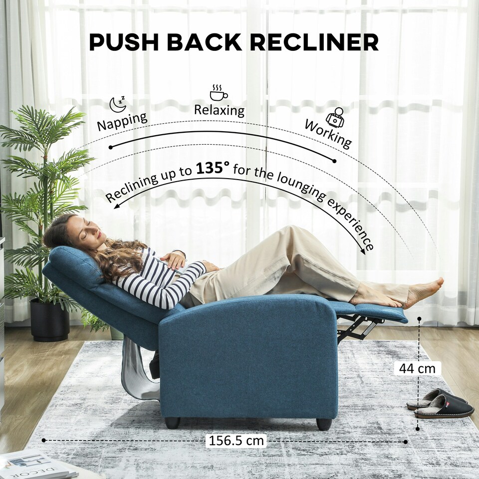image 1 of HOMCOM Linen Fabric Reclining Chair with Padded Seat, Blue Blue