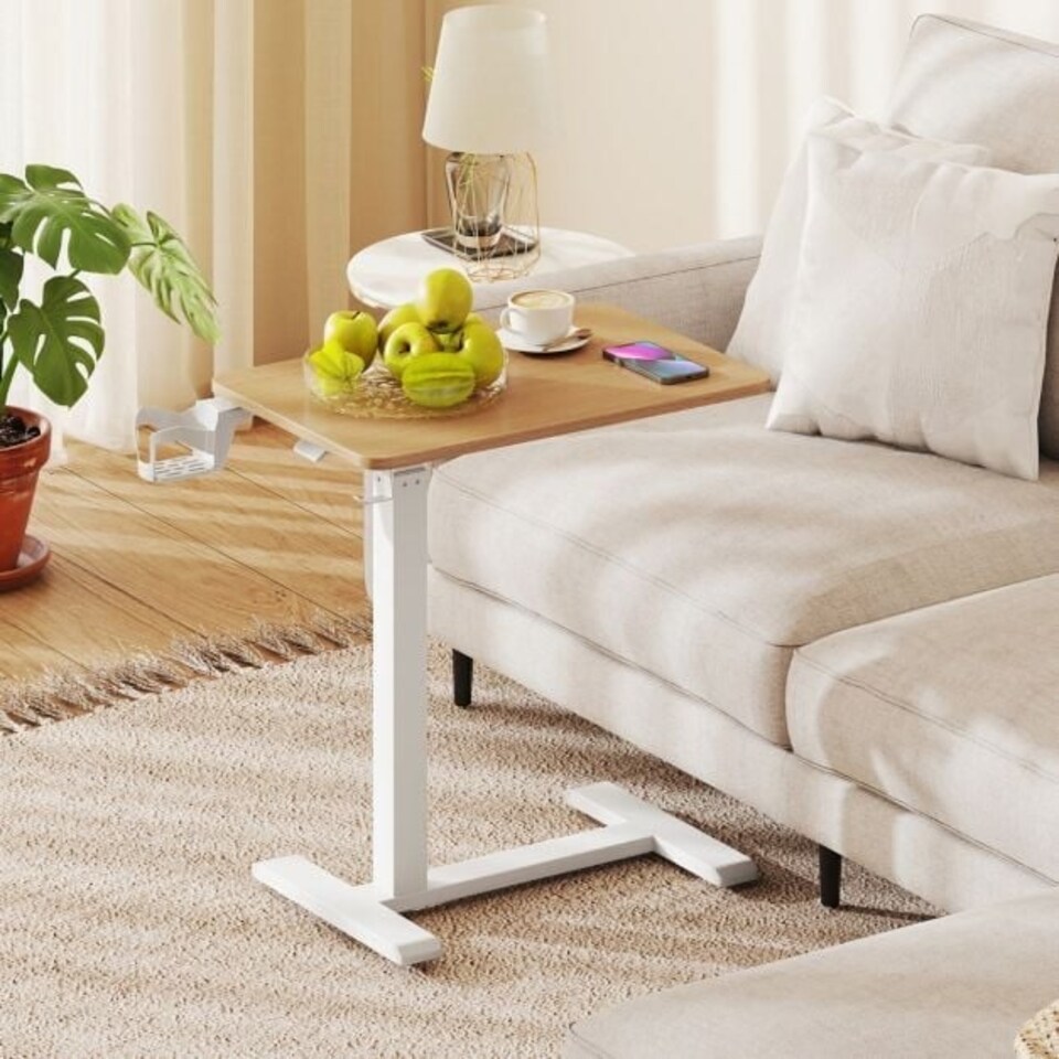 image 1 of COSTWAY Height Adjustable Computer Table with Cup Holder Natural N/A