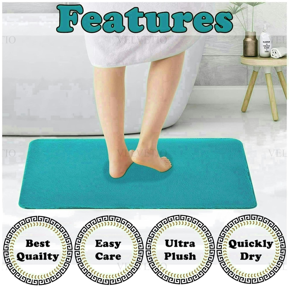 image 1 of VELVETIO Faux Fur Bath Mat Set Shaggy Super Soft Plush Anti Slip PVC Back Blue | Teal