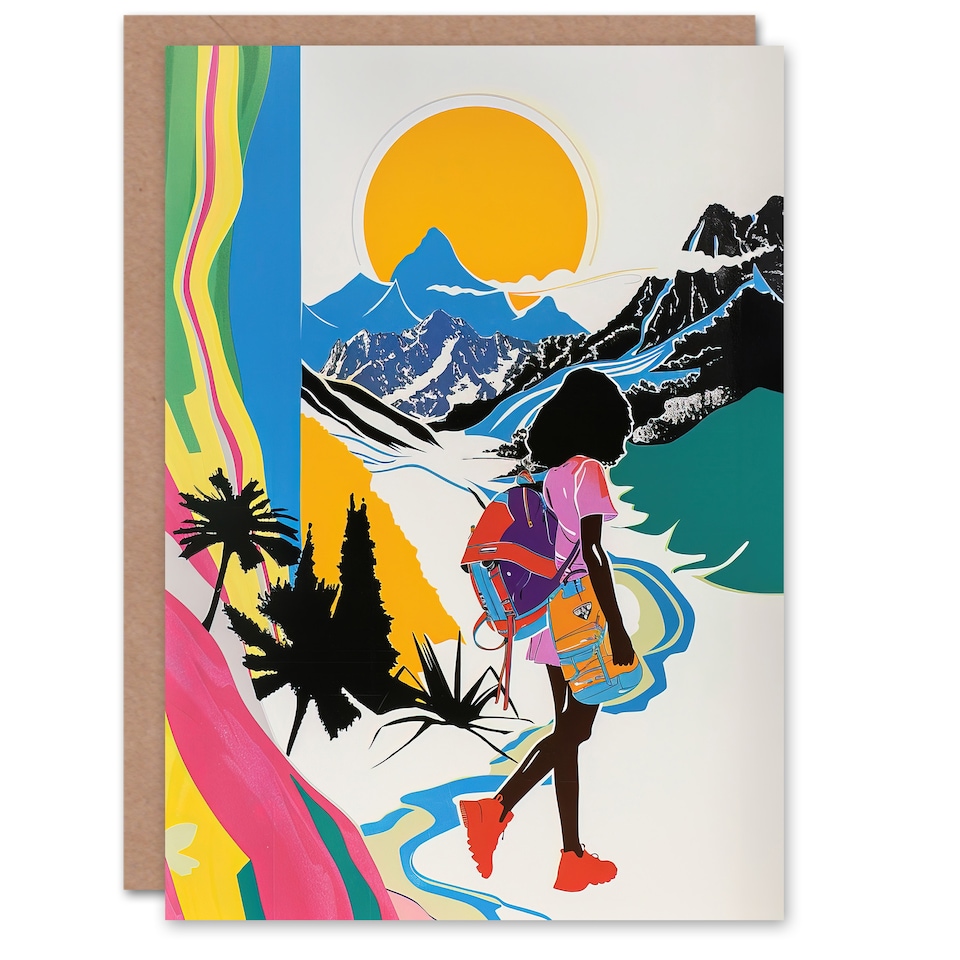 image 1 of Greeting Card Hiking Outdoor Adventure Graphic Conceptual Art Farewell