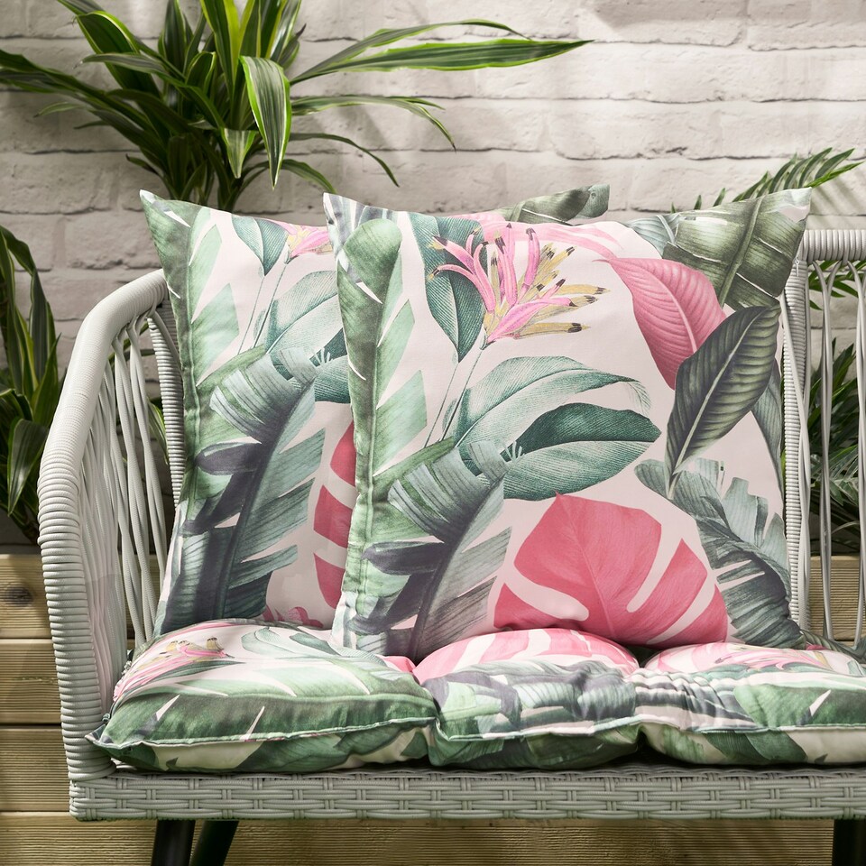 image 1 of OHS 4 x Tropical Print Outdoor Garden Patio Deck Chair Soft Waterproof Cushion Covers Green