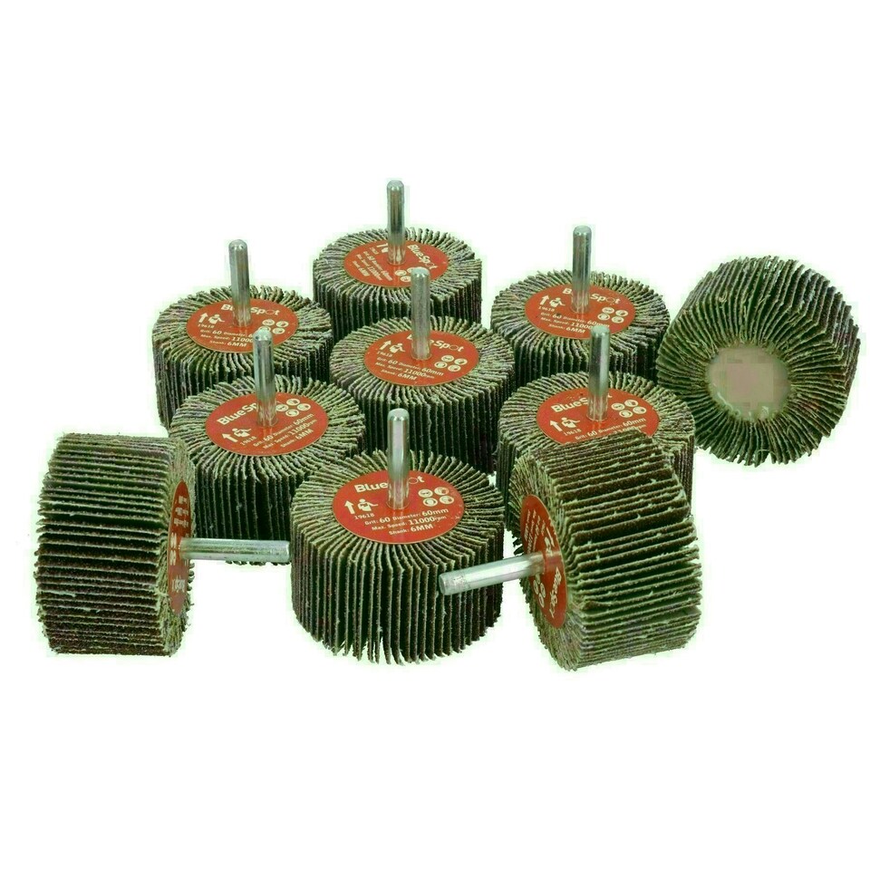 image 1 of 60 Grit 60mm Flap Wheel Disc Abrasive Sanding Pads For Drills 6mm Shank 10pc