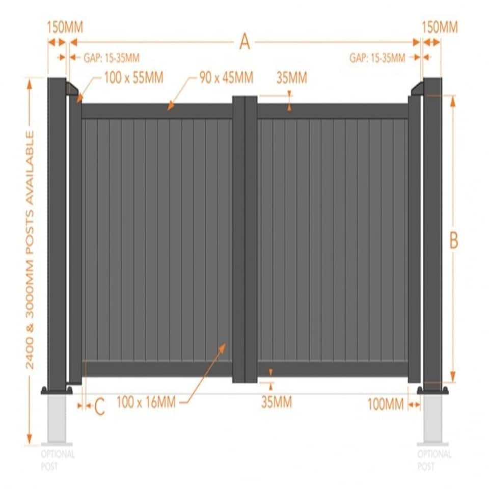 image 1 of Double Swing Gate 4000x1800mm - Aluminium - Vertical Solid Infill and Flat Top - Black Black