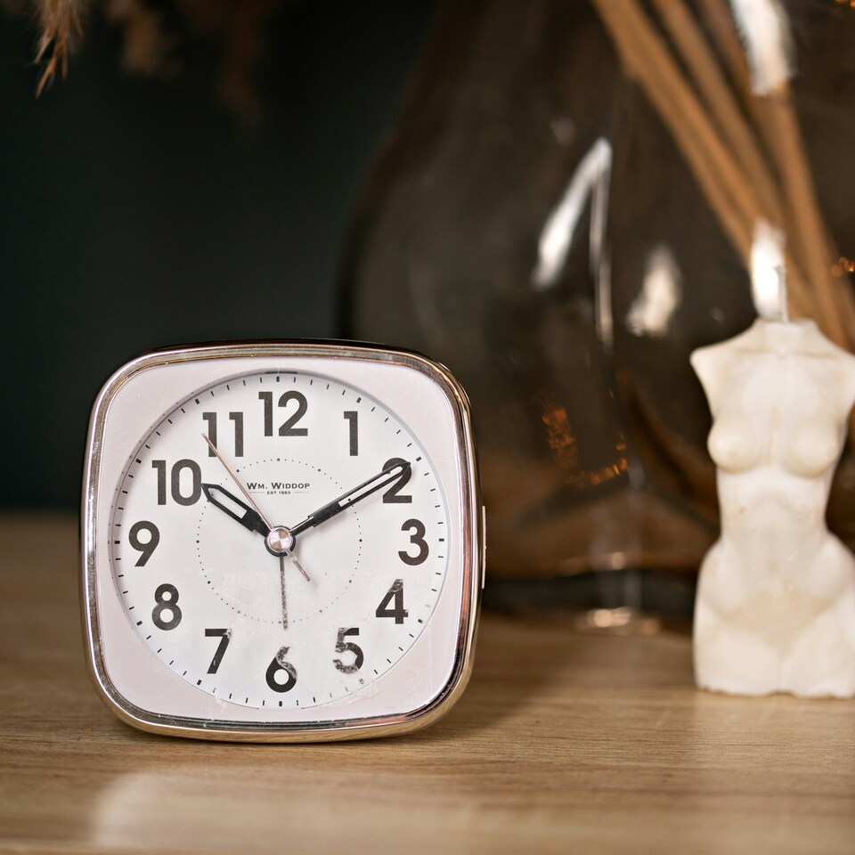 image 1 of Hometime Square Alarm Clock - Sweep/Light/Snooze - White White
