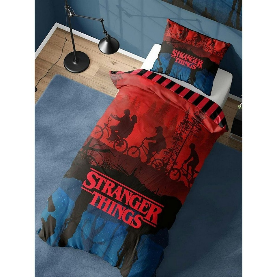 image 1 of Stranger Things The Upside Down Duvet Cover Set - Black/Red/Blue - Single Black | Single