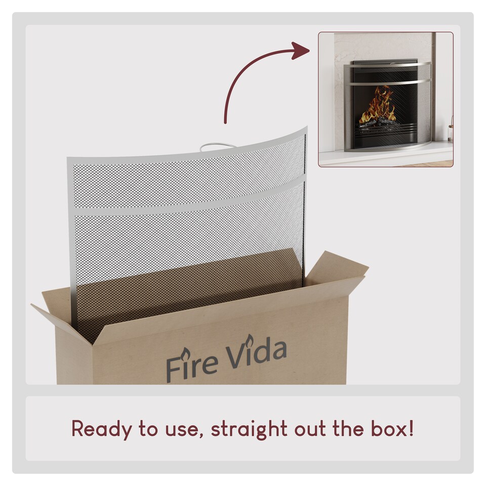 image 1 of Fire Vida Buckton Fire Guard Curved Fireside Fireplace Screen Accessory, Nickel
