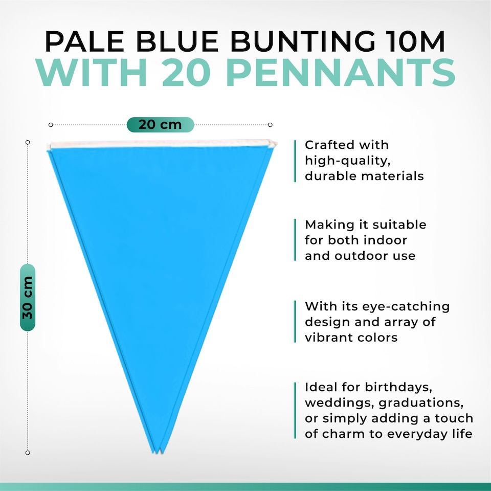 image 1 of Pale Blue Colour Party Bunting 10m with 20 Pennants