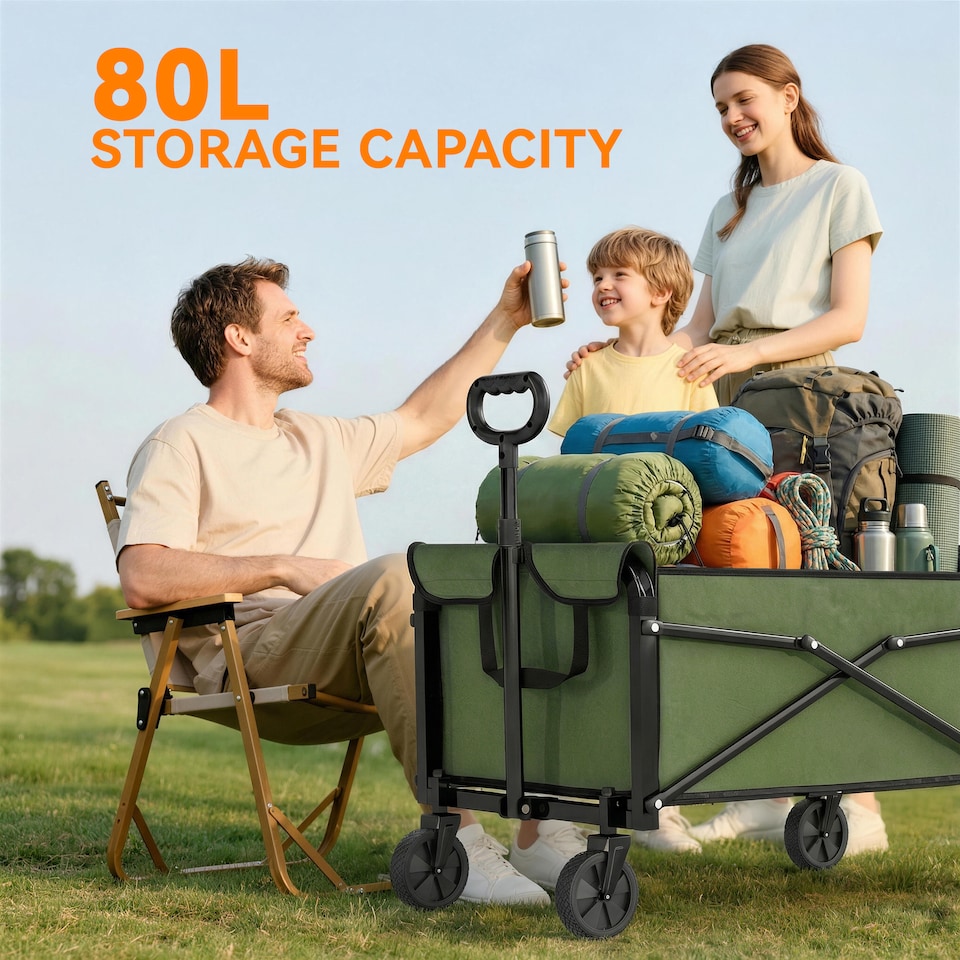 image 1 of Outsunny 81L Festival Trolley on Wheels, Garden Folding Trolley Cart | Green