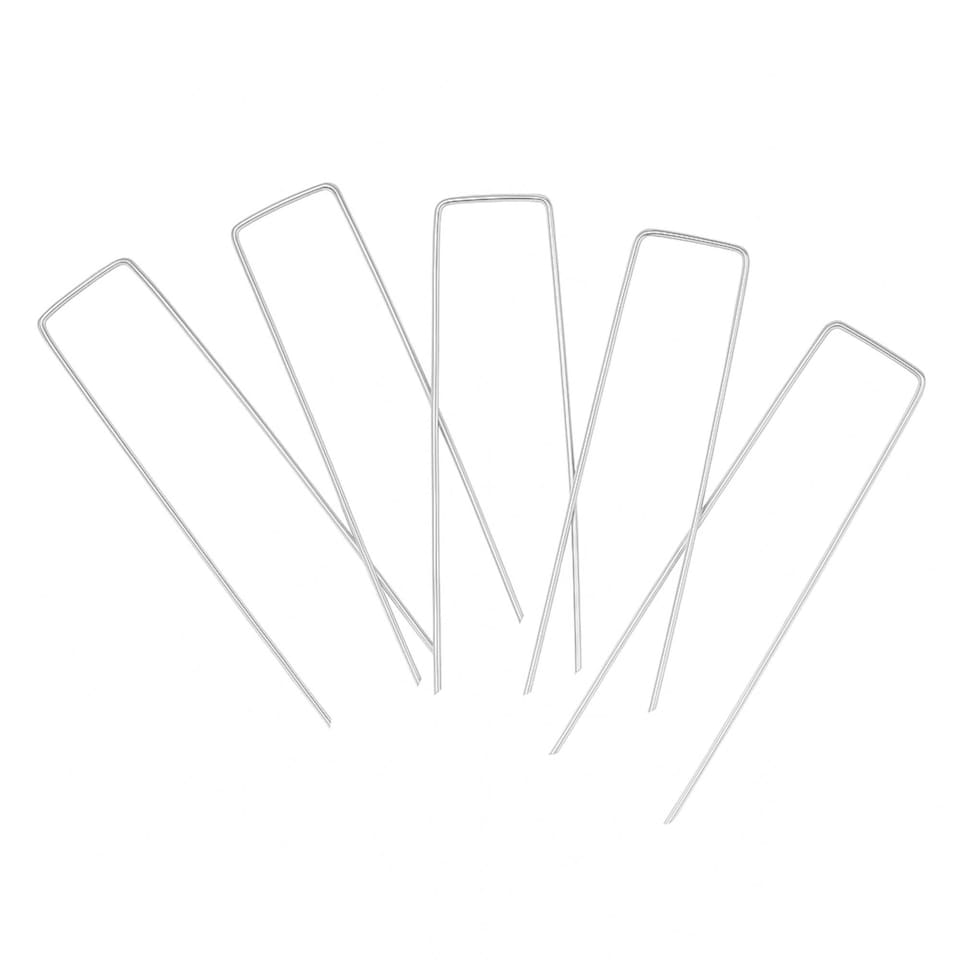 image 1 of 100x Galvanised Steel Weed Membrane Pins Ground Stakes Garden Pegs - 6 inch