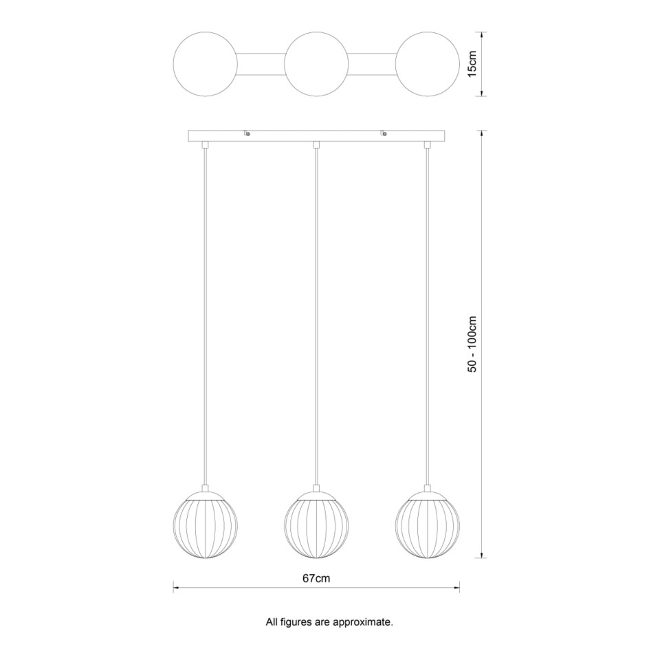 image 1 of COSYLYTE Kingston 3 Light Modern Ribbed Glass Pendant Light - Matt Black Metal | Black | 1