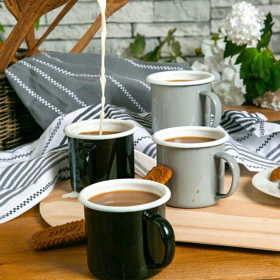image 1 of Argon Tableware Coloured Enamel Mugs - 375ml - Grey - Pack of 6 Grey