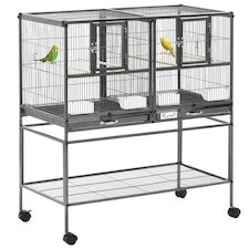 PawHut Double Rolling Bird Cage with Removable Metal Tray and Storage Shelf