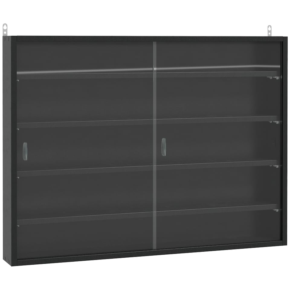 image 1 of HOMCOM 5-Tier Wall Display Shelf Unit Cabinet w  4 Adjustable Shelves Glass Doors Home Office Ornaments 60x80cm Black