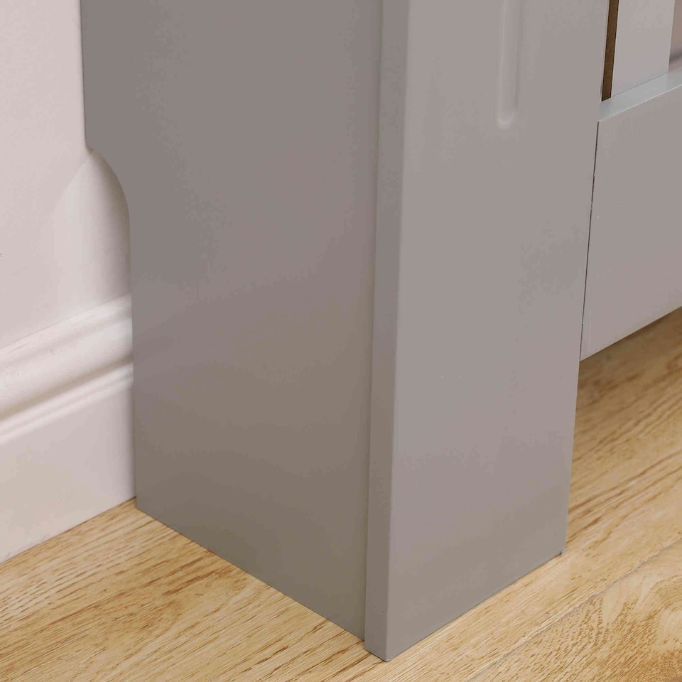 image 1 of Oypla Small Grey Wooden Slatted Grill Radiator Cover MDF Cabinet