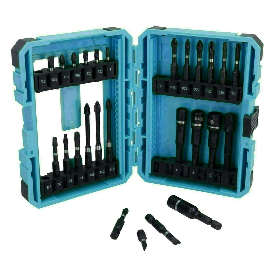 image 1 of Impact Screwdriver And Nut Driver Bits Phillips Pozi Slotted 26pc Shallow + Deep