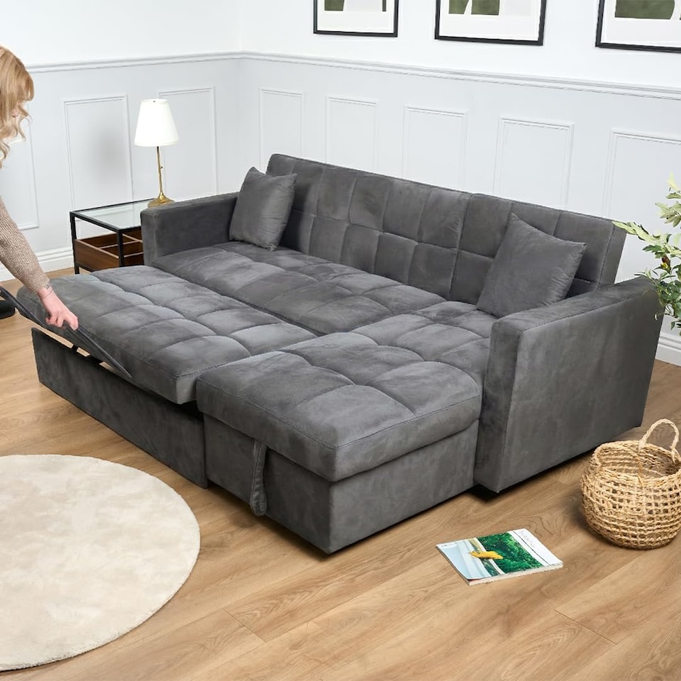 image 1 of Bargainia Milo 3 Seater Velvet Corner Sofa Bed Living Room
