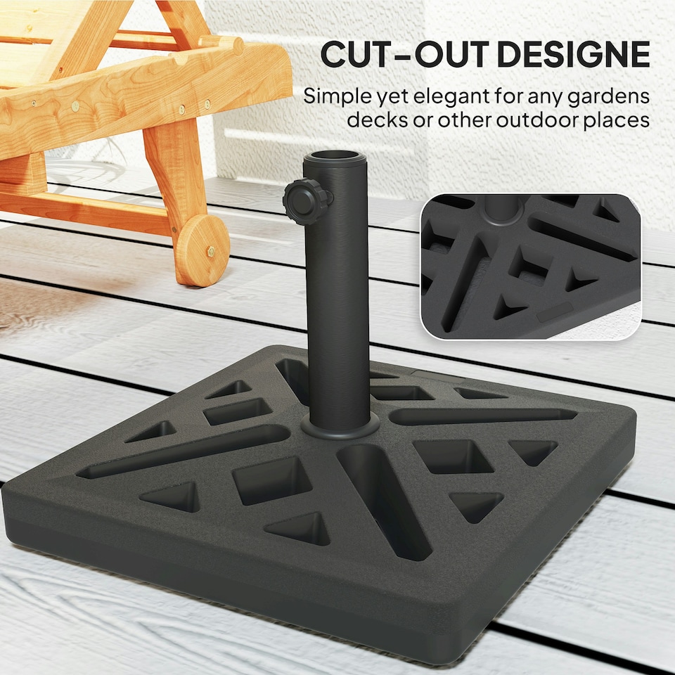 image 1 of Outsunny Parasol Base 15kg Garden Umbrella Stand with Cut-Out Design, Black