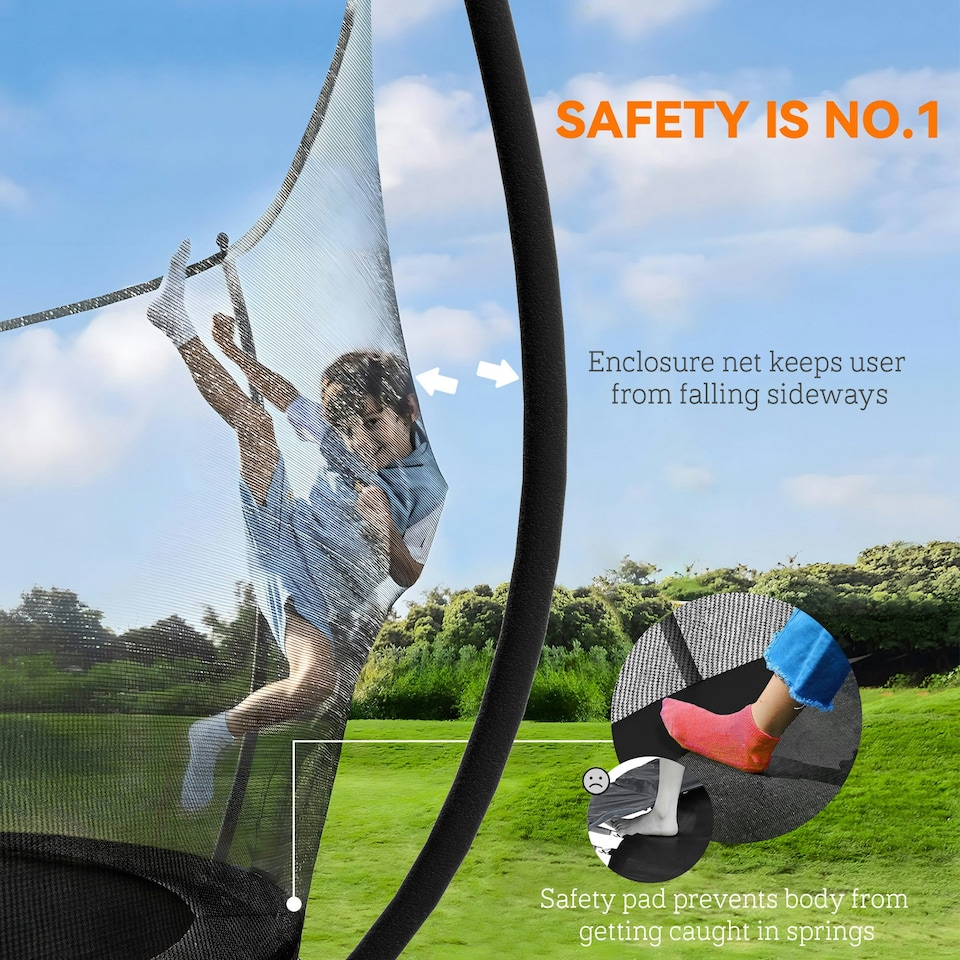 image 1 of SPORTNOW 10ft Trampoline with Enclosure Net and Spring Cover, Black