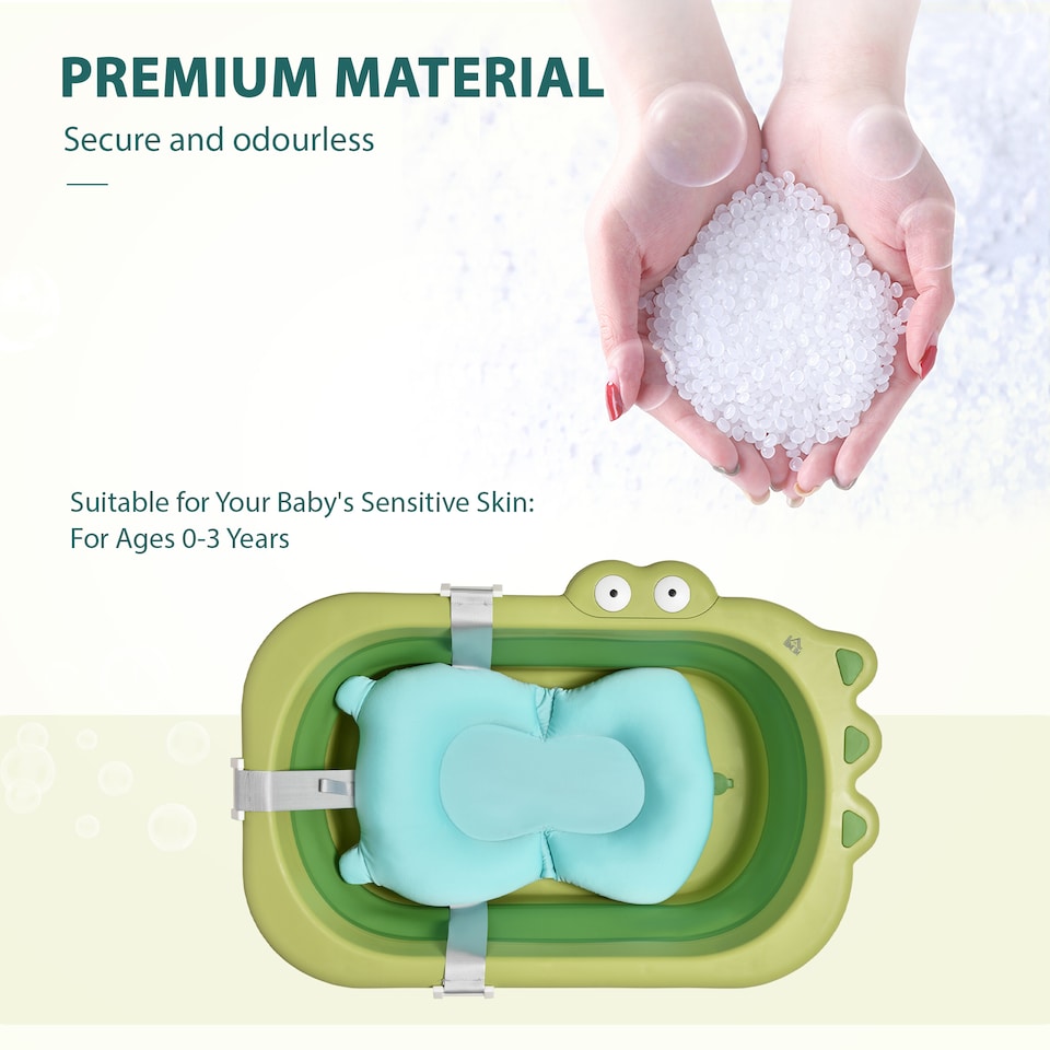 image 1 of HOMCOM Baby Bath Tub for Toddler Foldable w/ Baby Cushion for 0-3 Years Green