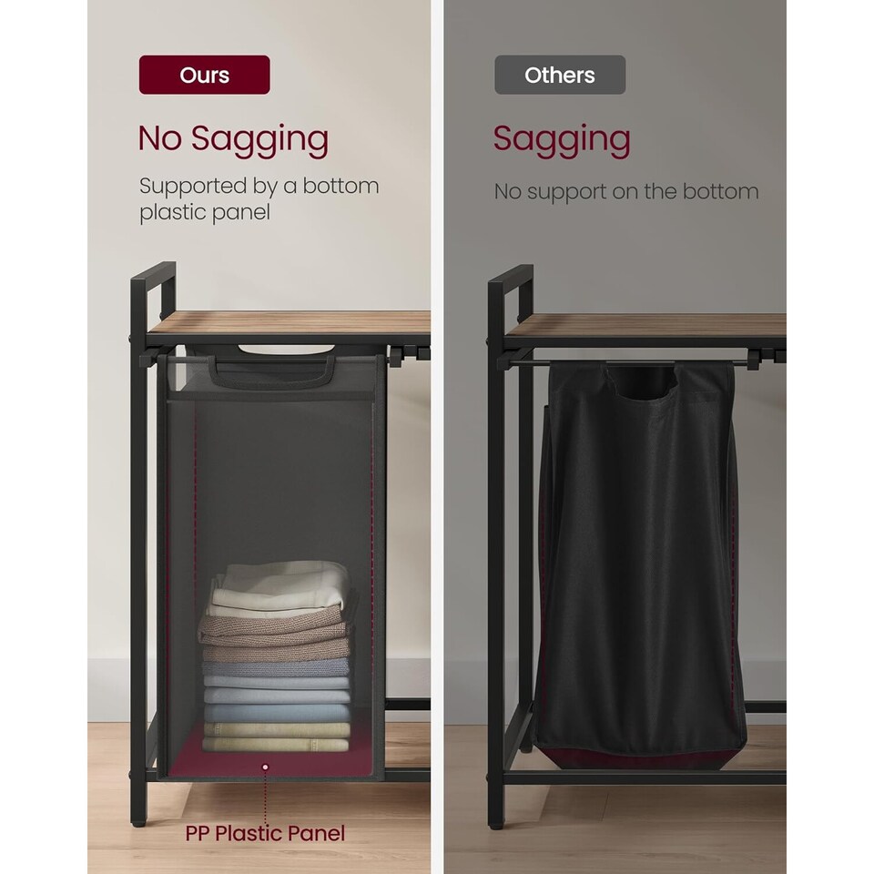 image 1 of 2-Compartment Laundry Hamper with Storage Shelf and Sorter, Camel Brown and Black
