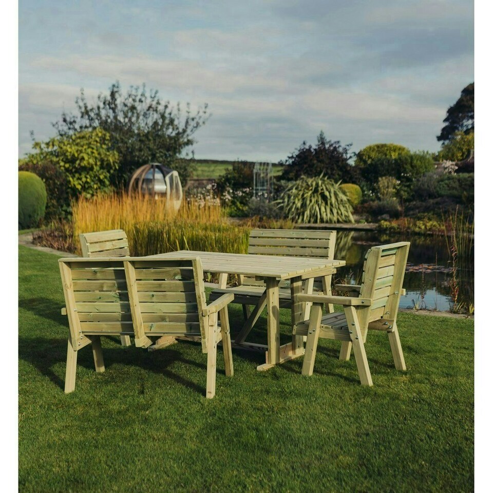 image 1 of Clover 6 Seater Rectangular Table Set with 2 Chair and 2 Bench - Pressure Treated Timber - Partially Assembled
