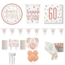 Rose Gold Glitz 60th Birthday 16 Person Deluxe Party Pack