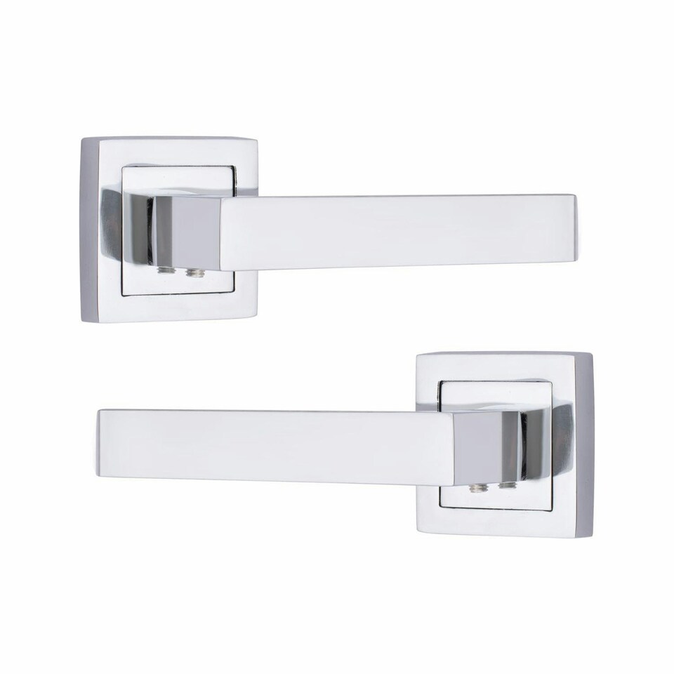 image 1 of Golden Grace 5 Pairs Premium Delta Design Door Handles on Square Rose in Polished Chrome Finish Chrome