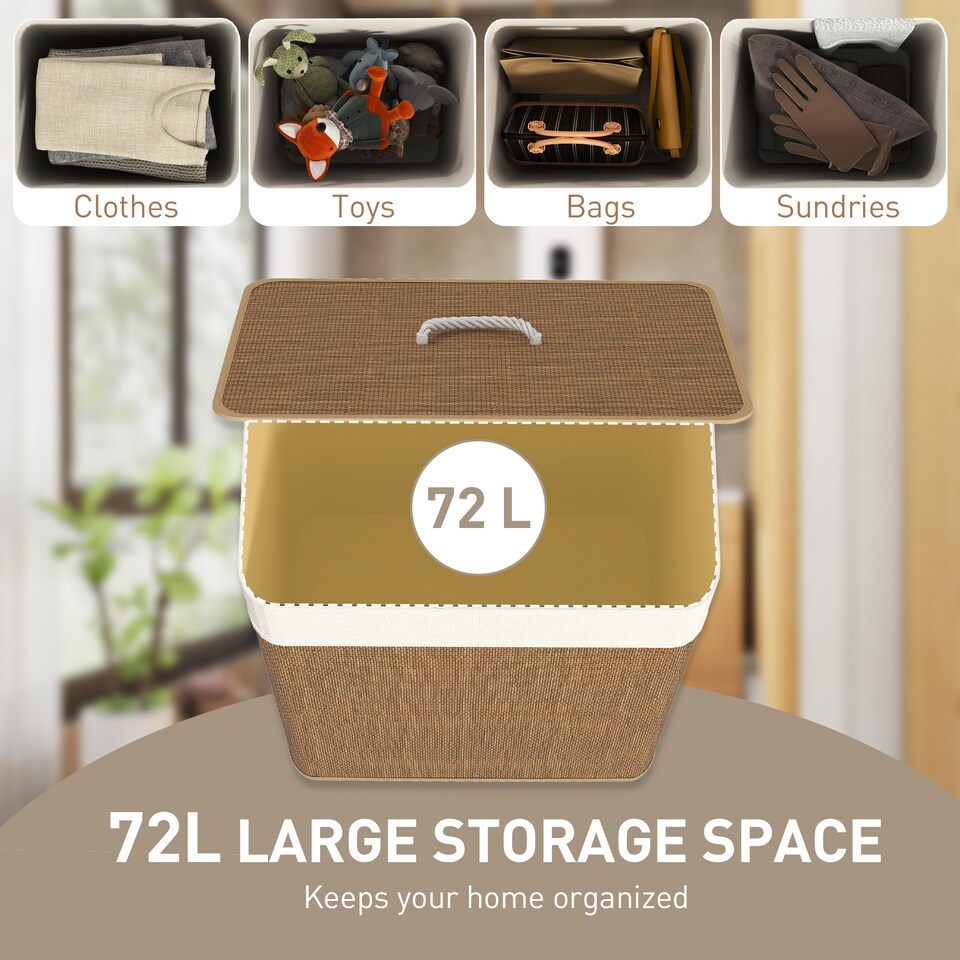 image 1 of HOMCOM Laundry Hamper with Removable Washable Liner Bag, Brown