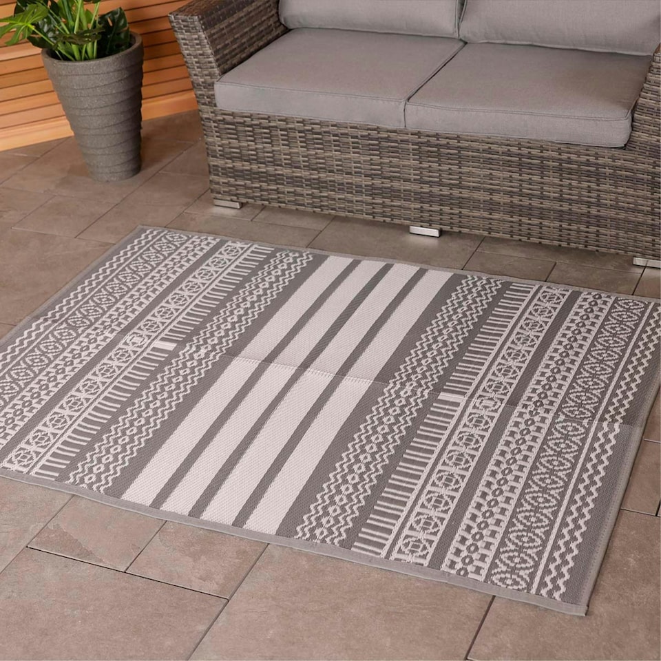 image 1 of Charles Bentley Tribal 100% Weatherproof Indoor/Outdoor Rug Grey 170x120cm