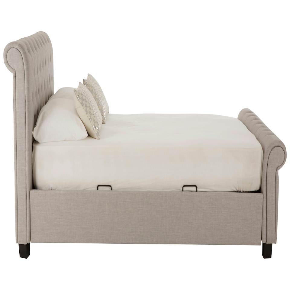 image 1 of Interiors By Premier Contemporary Light Grey Double Ottoman Bed, Elegant Diamond Patterned Bedroom Bed, Ottoman Stud Detailed Bed